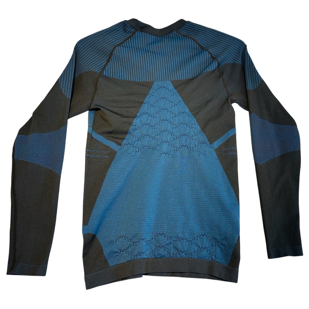 Seamless Blue & Black Knit Long-Sleeve Top